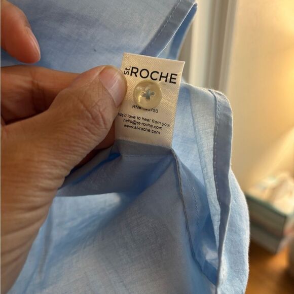 St Roche Virginia Sky Blue Women's Poplin Blouse with Eyelet Collar - Picture 11 of 12